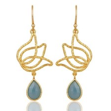 Blue Chalcedony 18K Gold Plated 925 Sterling Silver Dangle Earrings Jewelry