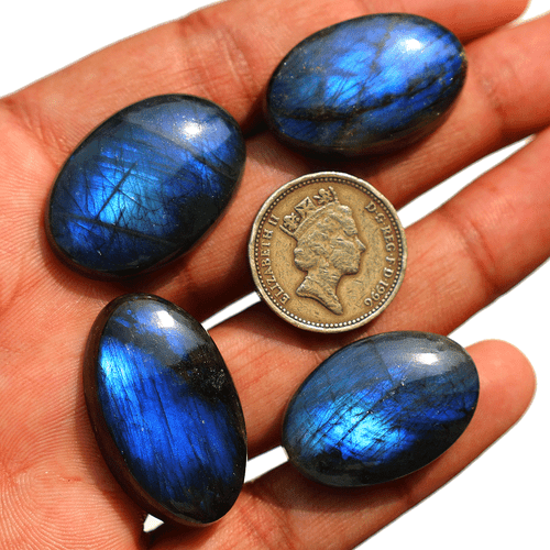 4 pz Cristalli Ovali Naturali Labradorite Fuoco Blu da Collezione Reiki Minerale Gioiello - Foto 3 di 12