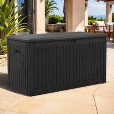 Waterproof Outdoor Storage Deck Box 260Gallon Double Wall Reinforced Resin Bench