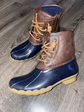Sperry Top Sider Saltwater Duck Boots Waterproof YG55203 Brown Navy Girls Sz 2