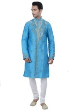Indian Designer Blue Kurta Sherwani for Men 2pc Suit - Worldwide Postage