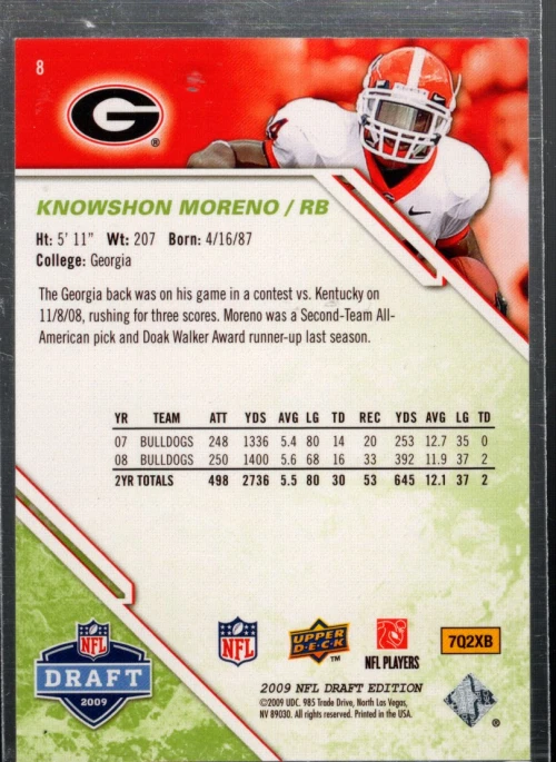 A7904- 2009 Upper Deck Draft Edition Green 350 #8 Knowshon Moreno /350 - NM-MT - Image 2 of 2