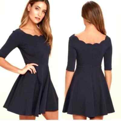 Lulus Tip the Scallops Skater Mini Dress Navy Blue size XS 3/4