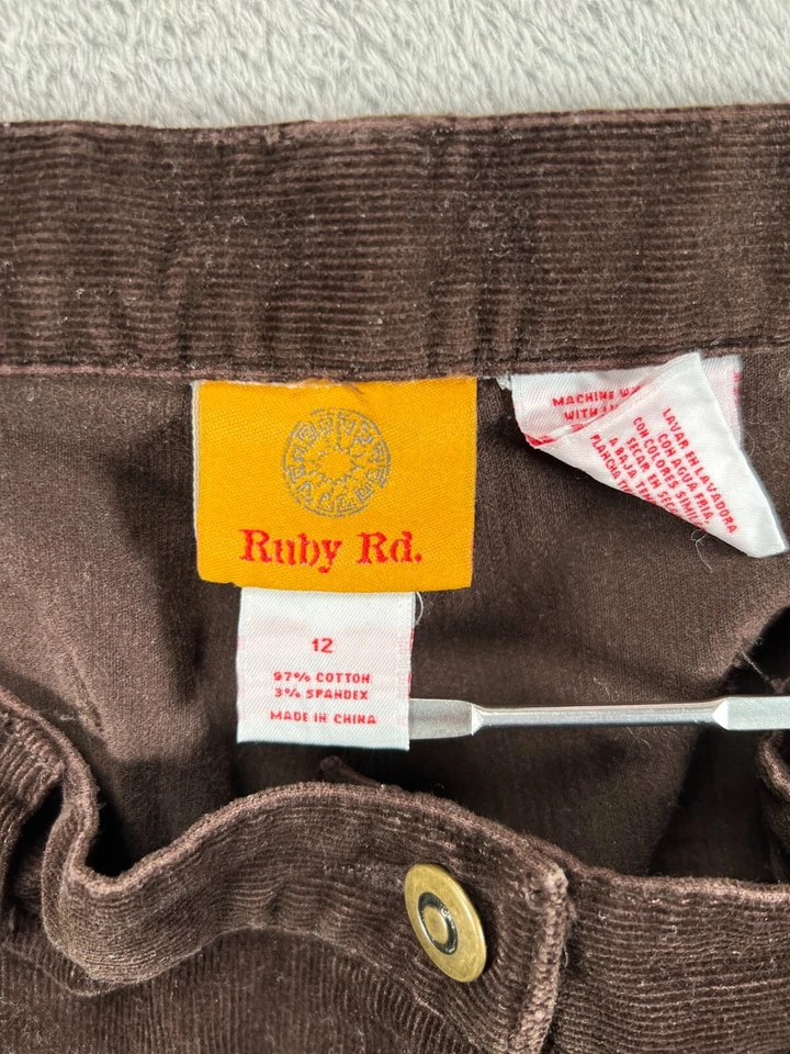 RUBY RD Mujer 12 Pantalones Pana Marrón Chino Cintura Alta 33x27 Damas Foto 3 de 4