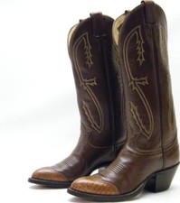 WOMENS VTG TONY LAMA USA BRN LEATHER LIZARD WING TIP COWBOY WESTERN BOOTS SZ 5 B