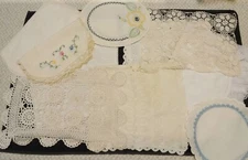 Vtg or Antique Estate Lot 18 LACE LINEN DRESSER DOILY SCARF Ivory Eyelet Runner