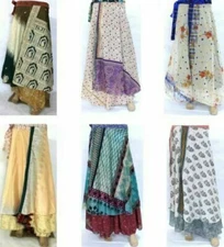 20 PC Indian Vintage Silk Skirts Women Long Wrap Bohemian Flamenco Hippie Dress