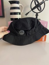 Kid  s Bucket Hat Black Nylon Smiley Girl  s One Size Art Class Target New