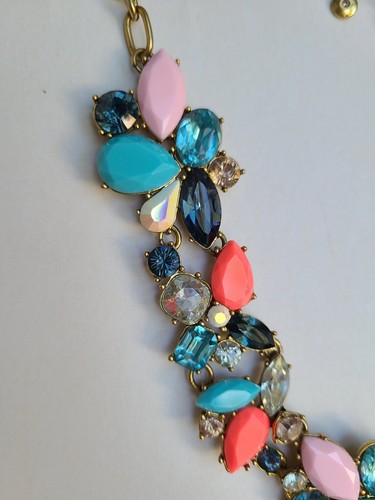 J. Crew Gold Tone Statement Blue & Pink Necklace - Picture 7 of 14