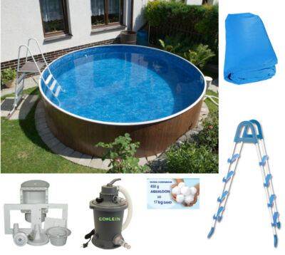 Stahlwandpool Schwimmbecken Pool Set Holzoptik 3,60 x 1,20 m Sandfilter Leiter