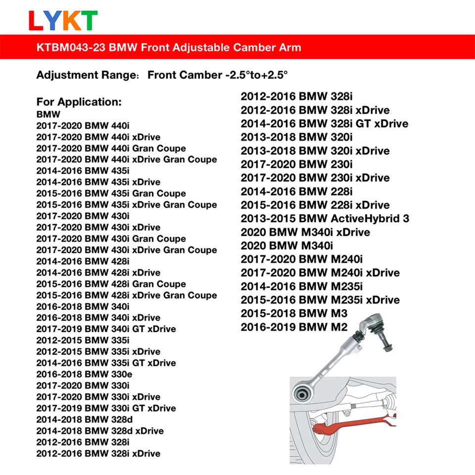 LYKT 2pcs Adjustable Arms Front Camber Kit for BMW2/3/4 Series/M2 16-19/M3 15-18 Foto 2 de 4