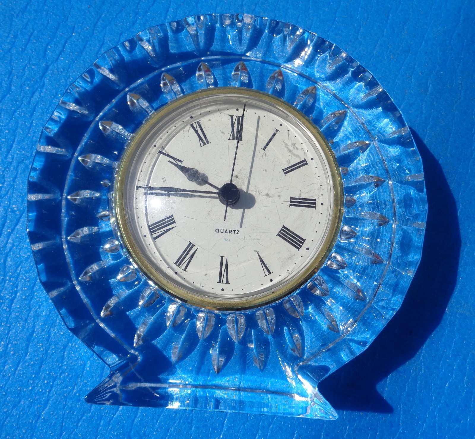 Clock Quartz Mantel Shelf Glass Round Radial French Crystal Housing eBay