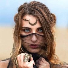 Retro Forehead Head Chain with Crystal Crescent Moon Pendant for Women and Girls