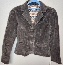 Hannah Womens Blazer Jacket Brown Buttons Pockets Notch Lapel 100% Leather S