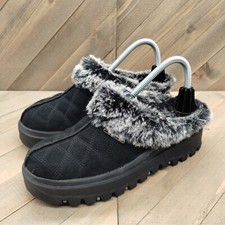 Skechers Shindigs Fortress Fur Lined Mules Womens Size 8 Black Grey Vintage