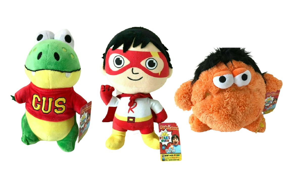 Ryan's World Red Titan Gus Gator Moe Monster Plush SET Stuffed