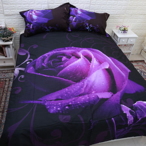 Lila Rose Bettbezug Kissenhülle US Twin Full Queen King Bettwäsche Set Blumen - Bild 4 von 6
