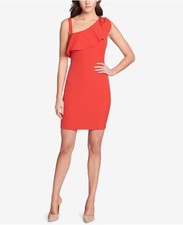 $208 Guess Women's Red Asymmetrical Mini Scuba -Crepe Bodycon Dress Size 4