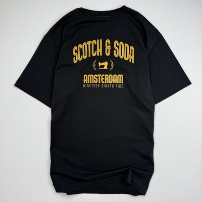 SCOTCH & SODA T Shirt Mens XL Black Graphic Logo Amsterdam 1985 Sewing Machine