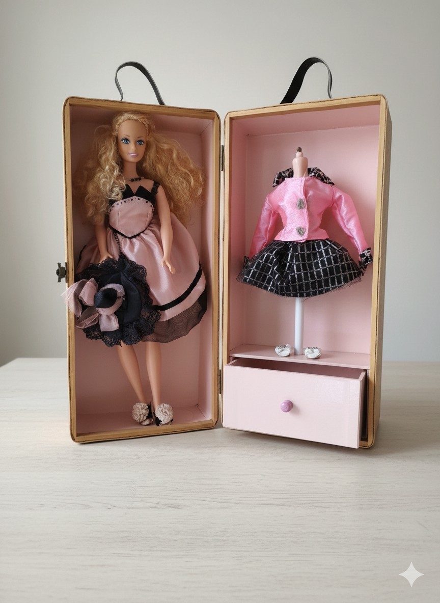 Grande poupée mannequin années 2000 aux cheveux longs et look denim Y2K