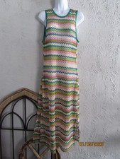 Miken Swim sz XL midi beach coverup dress slit sides greens orange lavender knit