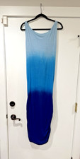 Tara Matthews Dress Womens Medium Blue Ombre Maxi Back Drape Coastal Resort Luxe