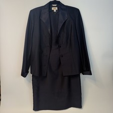 Talbots Pure Silk 2 Piece Skirt Suit Set Navy Blue Dress, Blazer Women  s Size 10