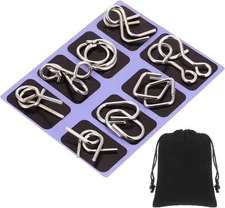 Metal Puzzle Rings, IQ Test Mind Game Toys, Brain Teaser Metal Wire Puzzle Game,