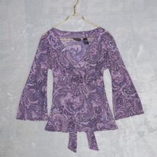 Vtg Purple Paisley Mesh Babydoll Top Size S B...