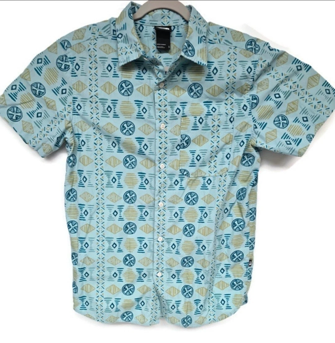 North Face Shirt Mens Medium Tribal Print Button Up Short Sleeve Outdoor Hiking
