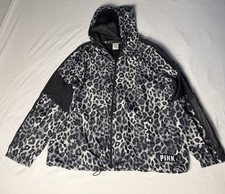 VICTORIA  S SECRET PINK M Track Jacket Snow Leopard Print Windbreaker Swisher