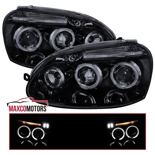 Smoke Fits 2006-2010 VW Jetta Golf MK5 Rabbit LED Halo Projector Headlights L+R