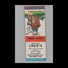 Matchbook Cover Louie's Beer & Pizza Orlando, FL