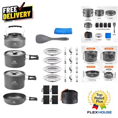 27-Piece Compact Camping Cookware Kit with Kettle & Utensils for Outdoor Dining
