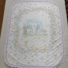 Vintage Precious Moments Lamb  Bunny Baby Crib Blanket Quilt RARE 40x48  