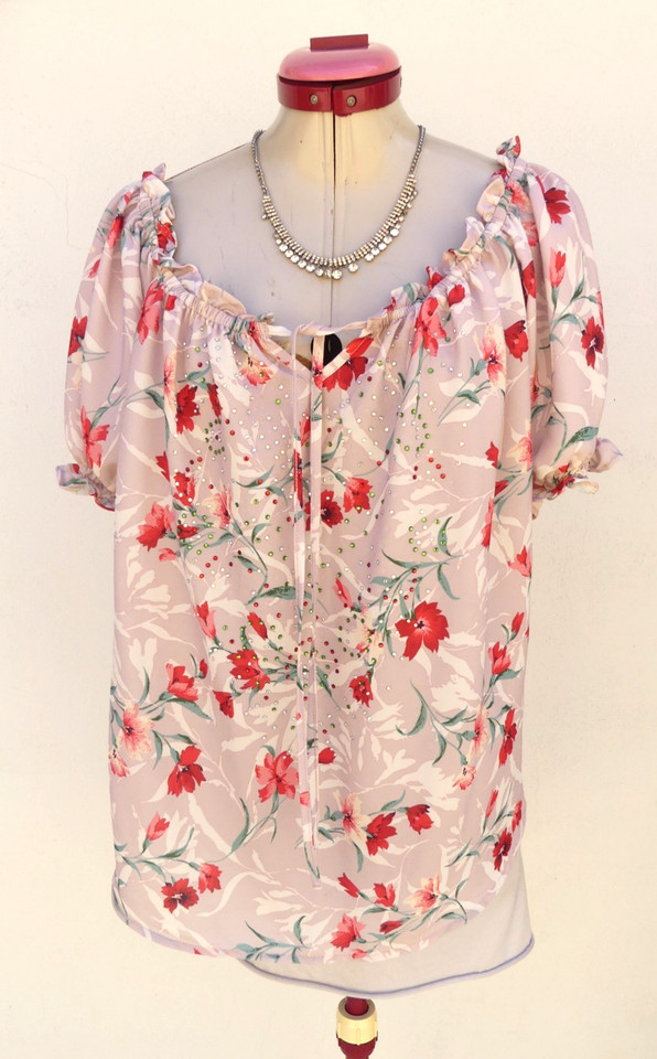 LIZ JORDAN Pink Floral Off-Shoulder TOP Size Au 12 Blouse Embellish Resort Ready