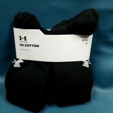 Under Armour UA Cotton Black Cushioned Crew Socks for Men SZ M 6 Pack