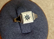 Antique Edwardian 9ct Gold On Silver Signet Ring - Star Set Paste, UK Size K 1/2