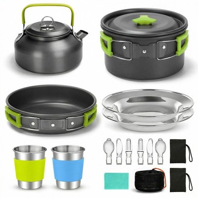 15-Teilig Camping Cookware Set Tragbar Outdoor Kochset für Picnic Hiking Camping