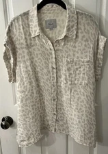 Rails Women’s Size L Ivory, Gray 100% Organic Cotton Gauze Shirt Top Blouse EUC!