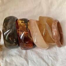 Vintage Wide Geometric Resin Beige Brown Coffee Irregular Chunky Bangle Gift