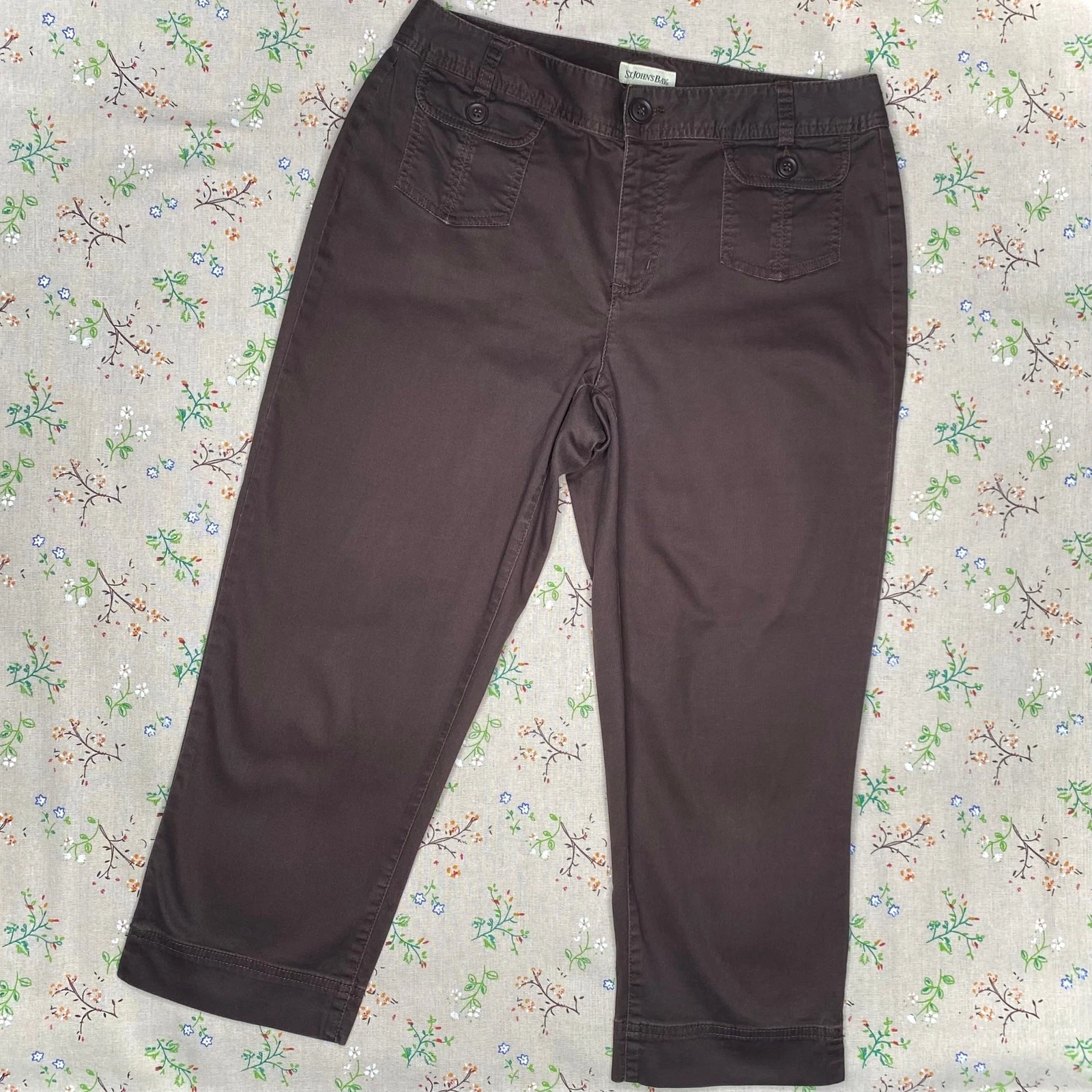 VTG Brown Corduroy Capris Cropped Pant Patch Pockets Size 8 Coquette Indie Retro