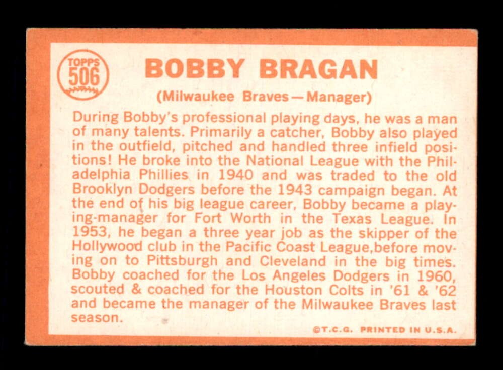 1964 Topps #506 Bobby Bragan MG VG/VGEX X3519711