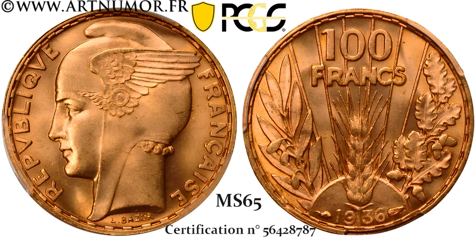 100 Francs Or Bazor - 1936 Paris | PCGS MS65 - Photo 1/1
