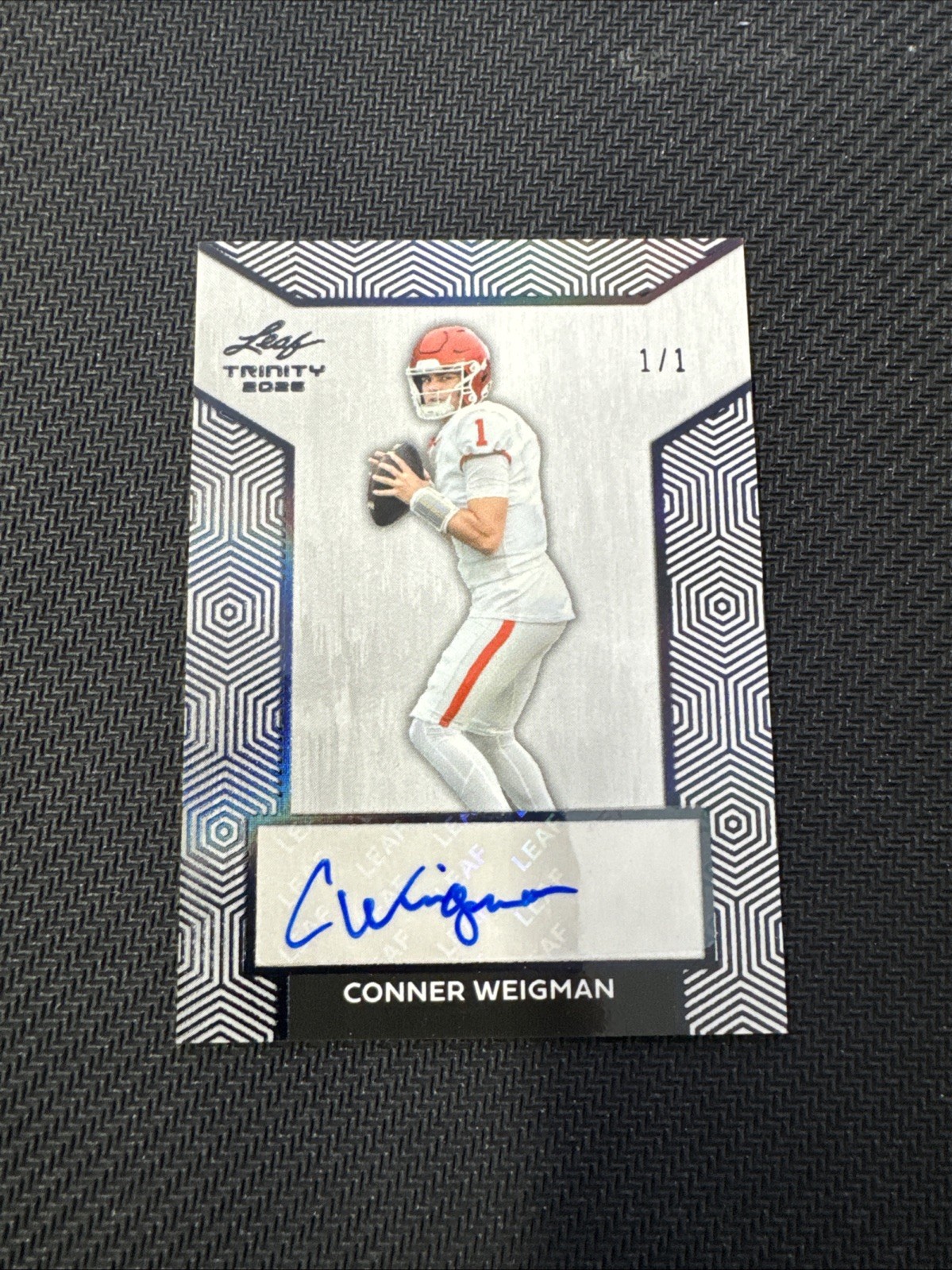 CONNOR WEIGMAN Black Rookie Auto 1/1 SSP 2026 Leaf Trinity Football view 1