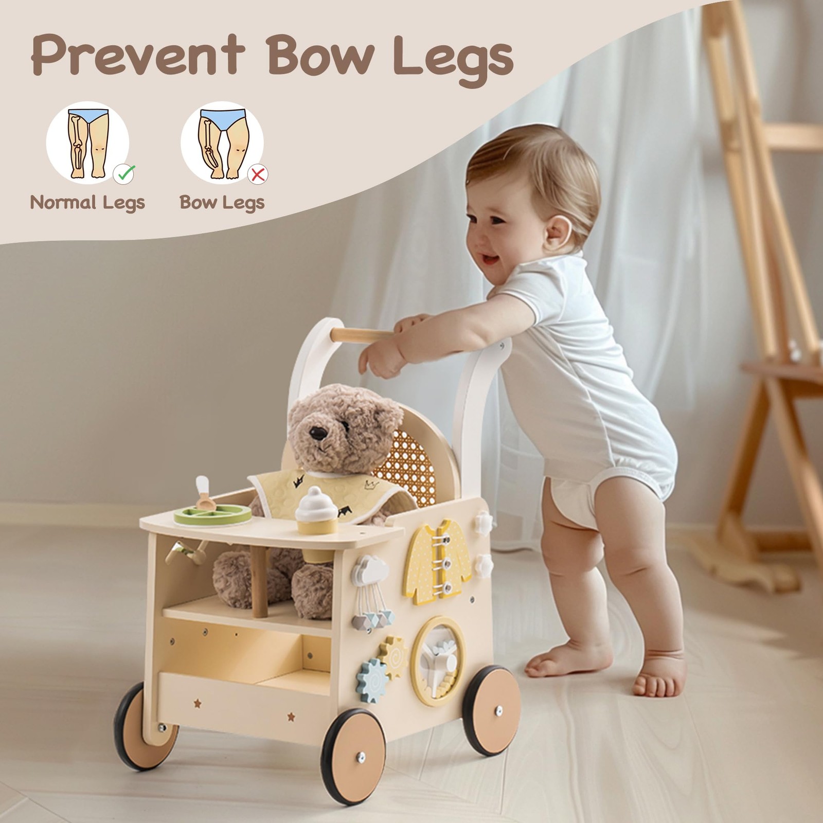Wooden Baby Walker, Baby Push Walker, Baby Activity Center Toys - Toddler Wal...