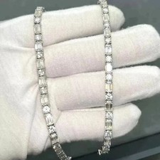 Gifted Emerald  Round Cut Lab Grown Diamond Tennis Necklace 14k White Gold