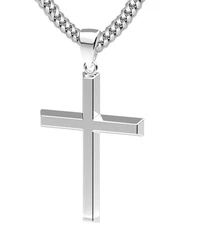 Mens XL Heavy 2in Sterling Silver Christian Angled Cross Pendant Necklace 50mm