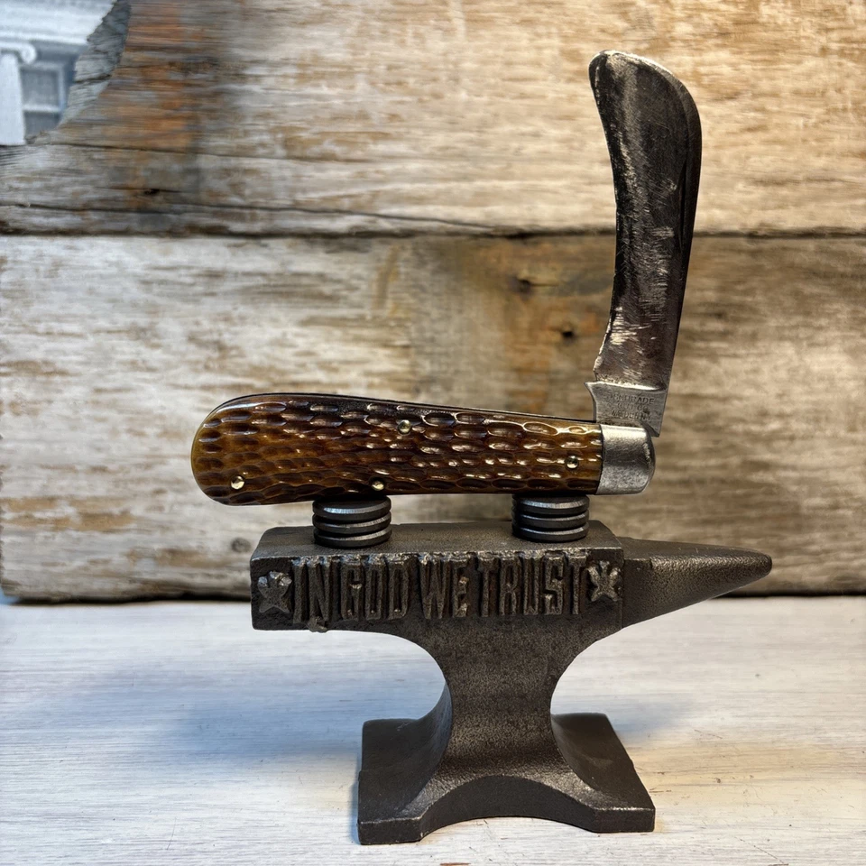 FACA VINTAGE 1917-1946 SCHRADE WALDEN NY EUA INCRÍVEL OSSO VERDE FALCÃO  - Imagem 2 de 4