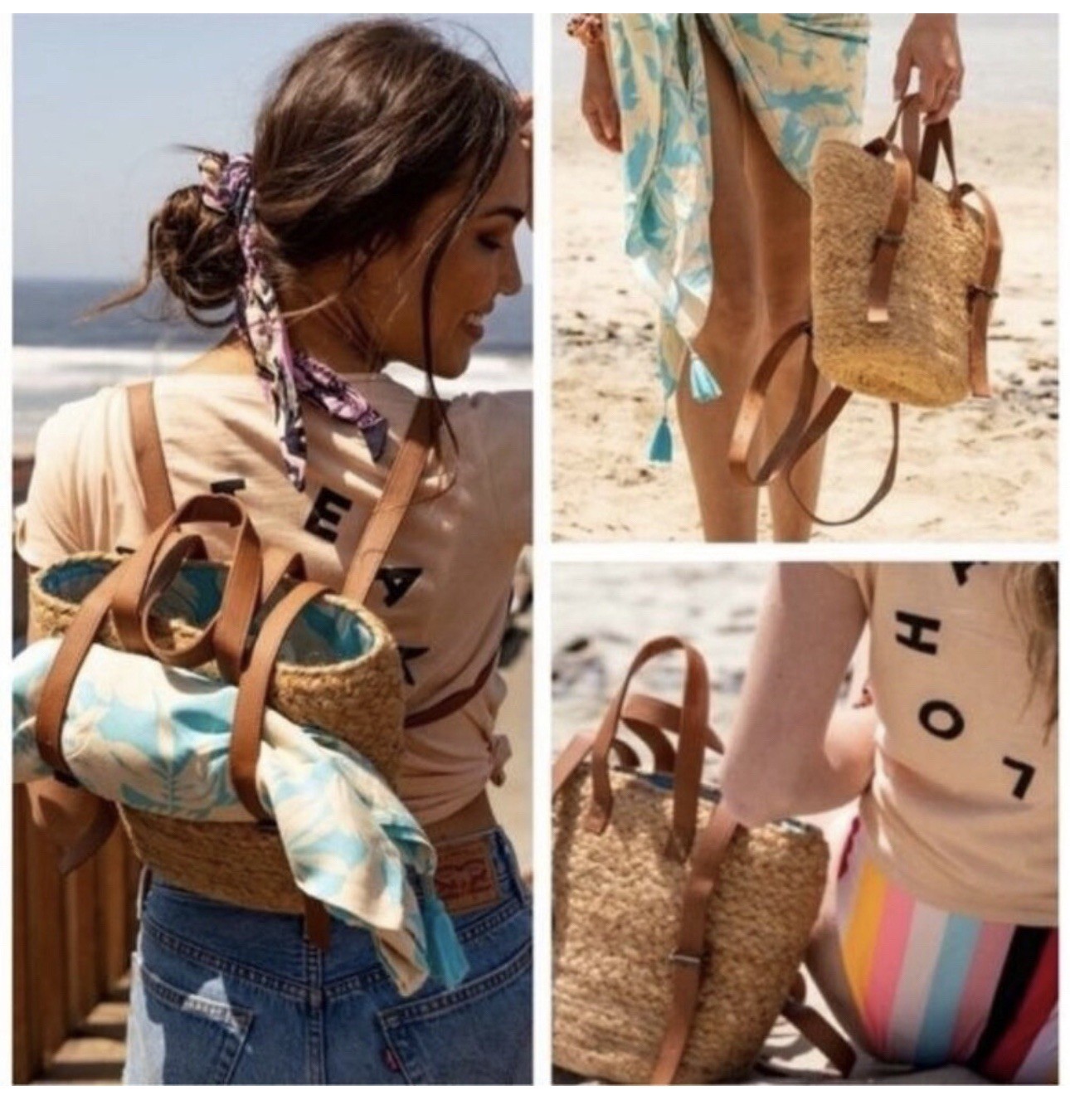 XIX Palms Boho Woven Jute Backpack Beach Bag with Cooler Towel Holder